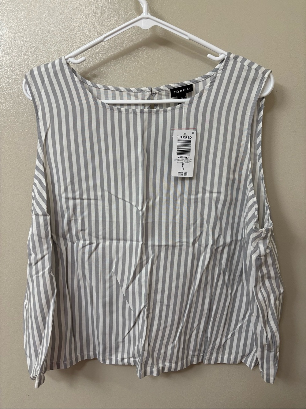 torrid Gray and White Vertical Stripe Sleeveless Challis Shell Top